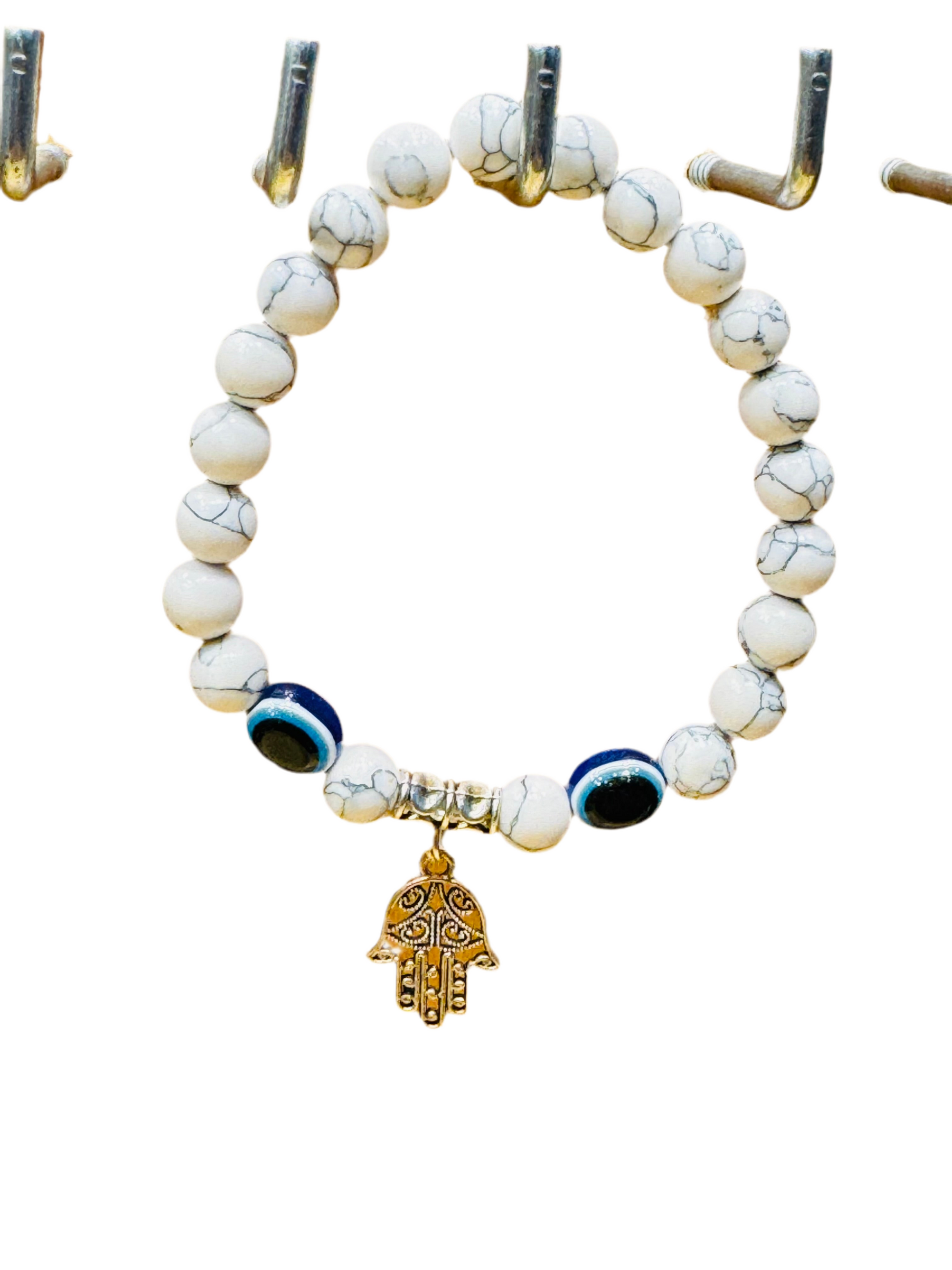 Howlite Evil Eye Gemstone Bracelet Hamsa