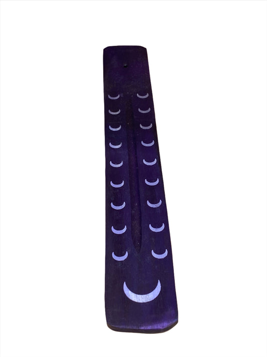 Wooden Incense Stick Holder Crescent Moon Purple