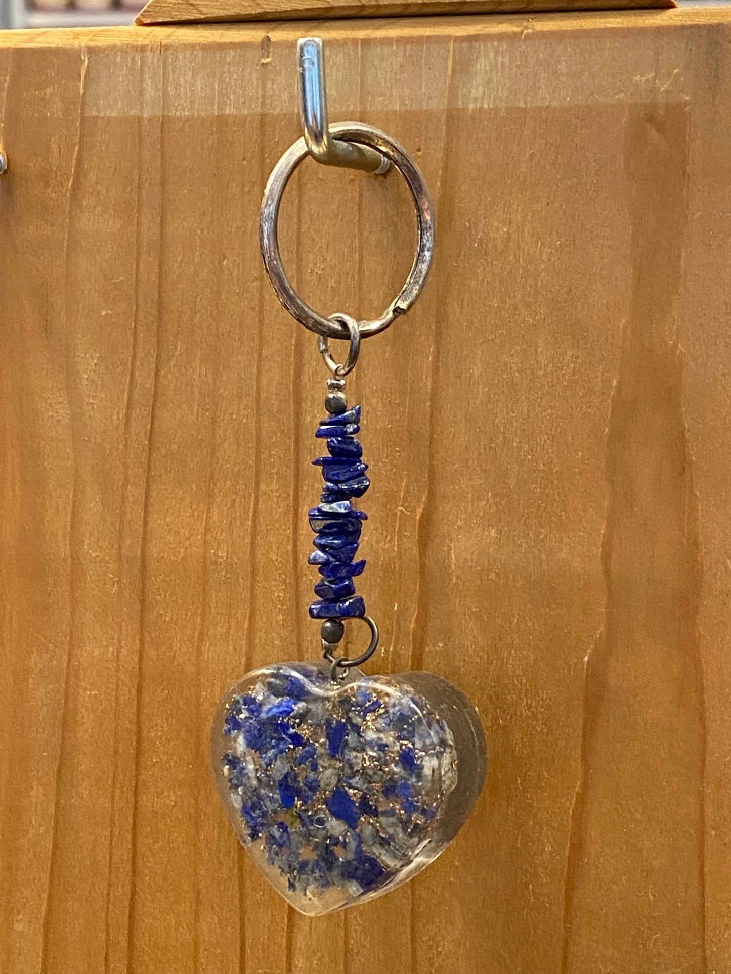 Lapis Lazuli and Pyrite Chips Crystal Heart Key Chain