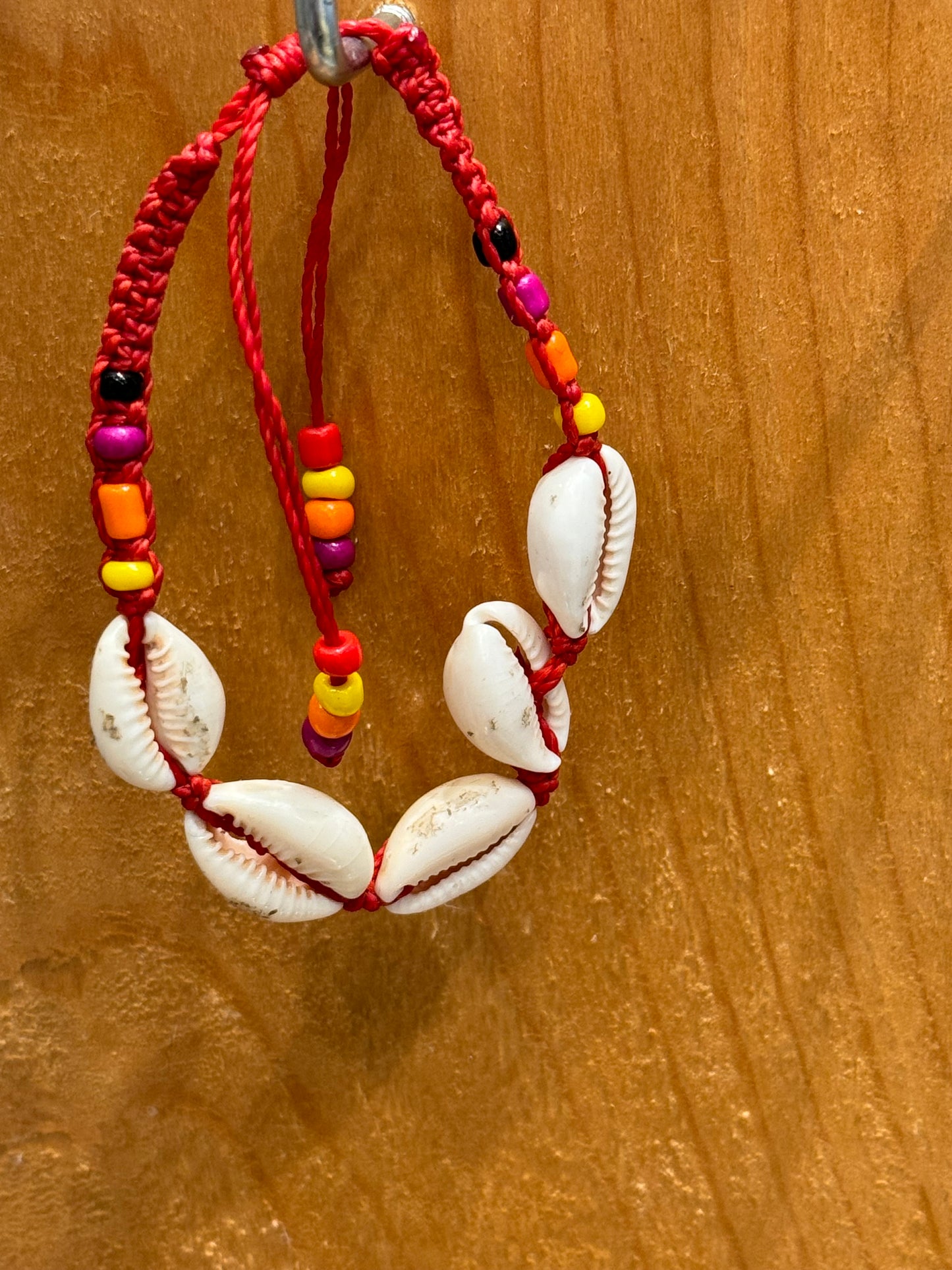 Handmade Deep Red String Bracelet With Cowrie Shells and Beads