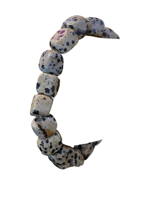 Dalmatian Jasper Bracelet with nugget tumbled gemstones, beaded stretch design.