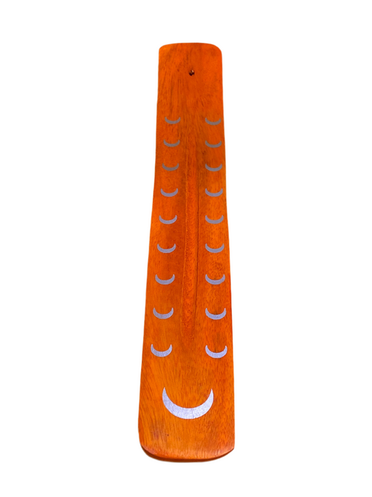 Wooden Incense Stick Holder Crescent Moon Orange