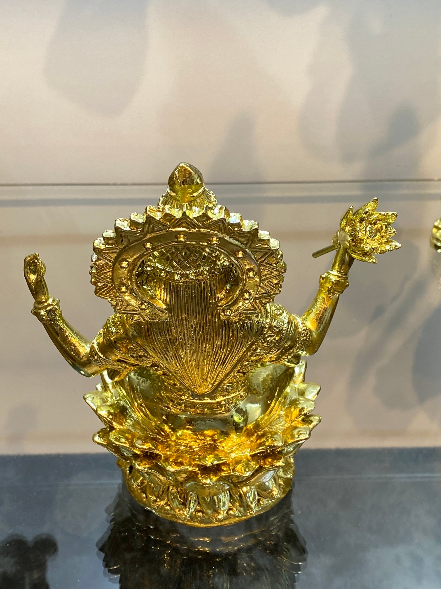 Goddess Lakshmi on Lotus Raining Gold Coins Bright Golden Color