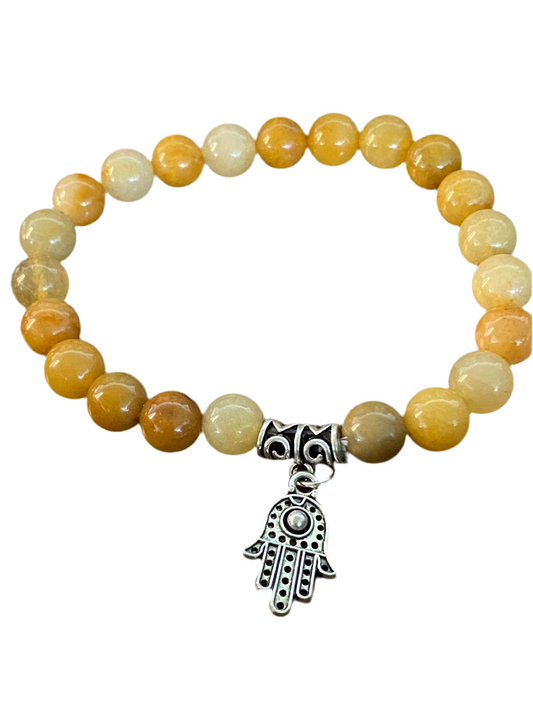 Yellow Aventurine Gemstone Bracelet with Hamsa Charm for confidence and positivity.