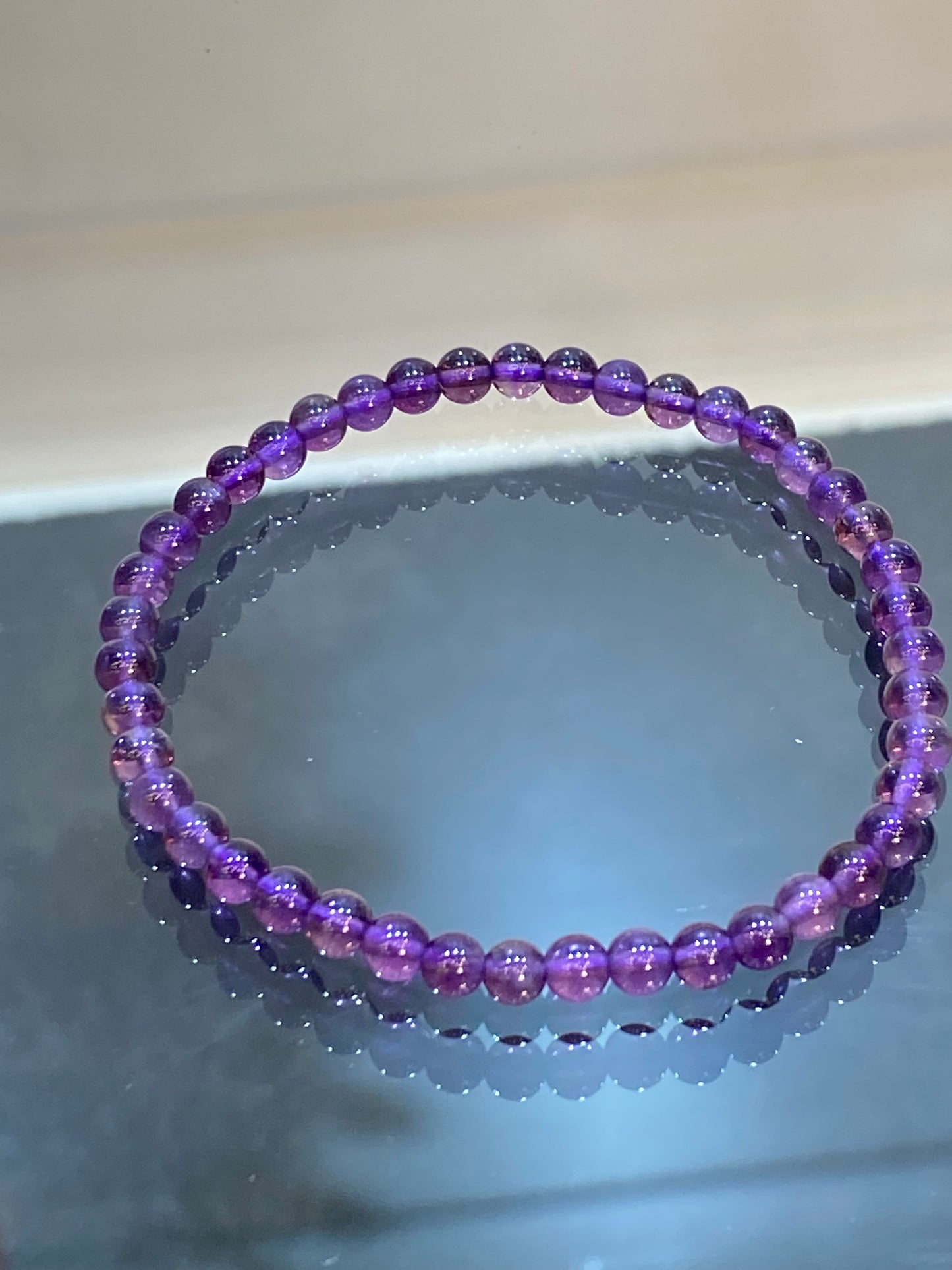Faceted Amethyst Stretch Round Beaded Gemstone Bracelet 4mm