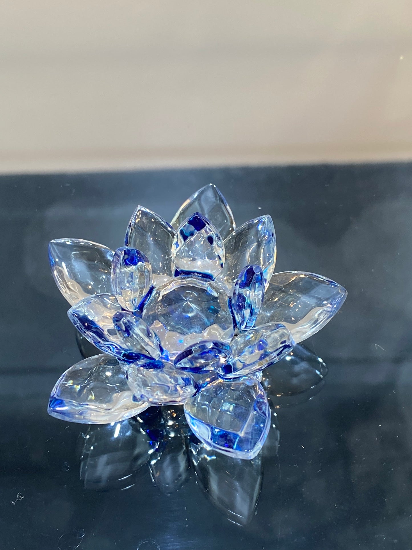 Feng Shui Crystal Lotus Flower Blue Clear Mini