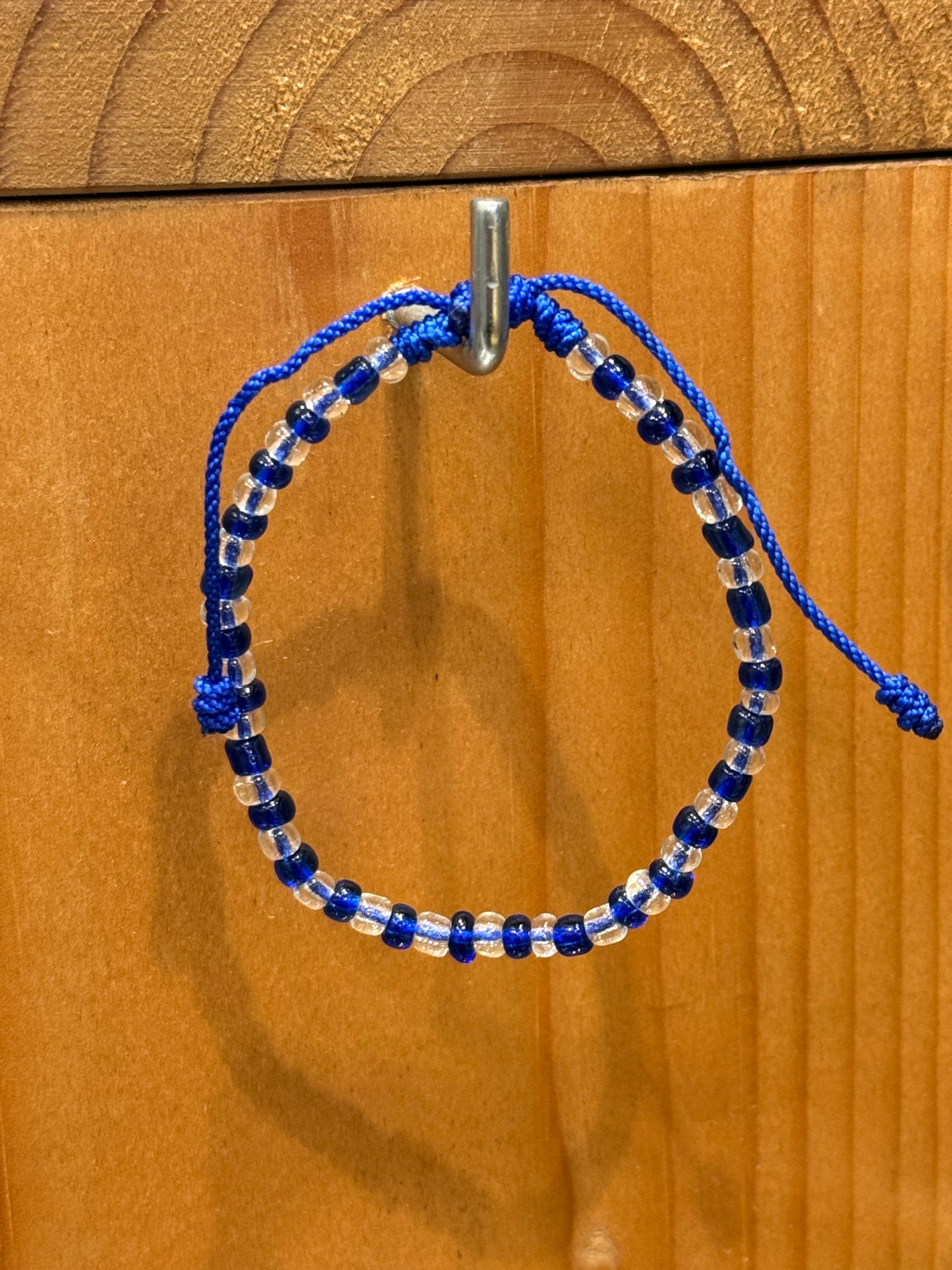 Handmade Beaded String Blue and Clear Orisha Yemaya Blue Pull Tie Bracelet