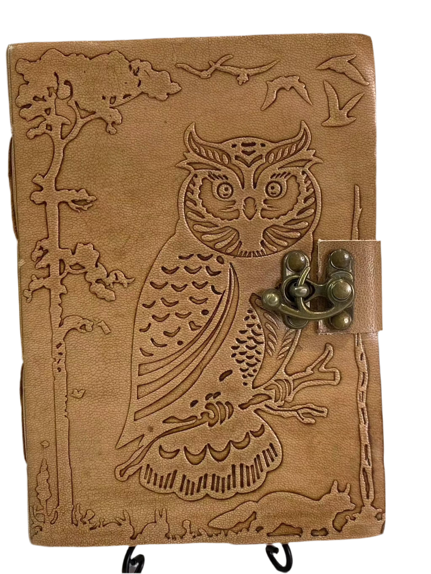 Owl in Jungle Leather Latch Paper Journal Book