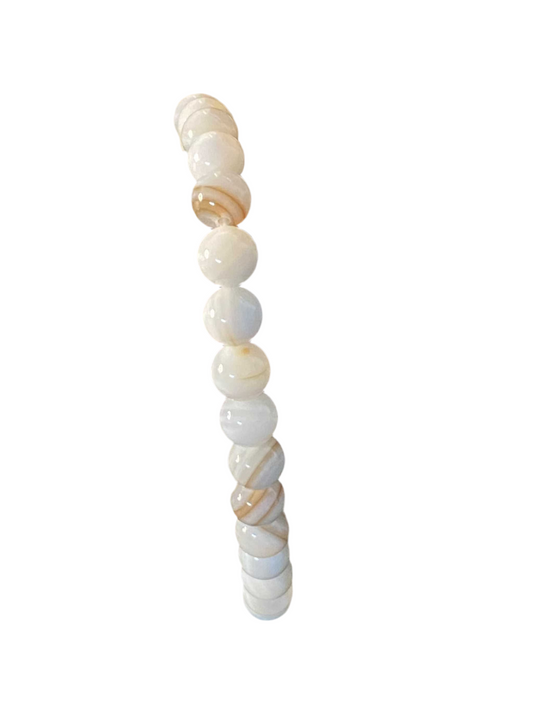 White Banded Agate Beaded Gemstone Bracelet for balance and clarity.