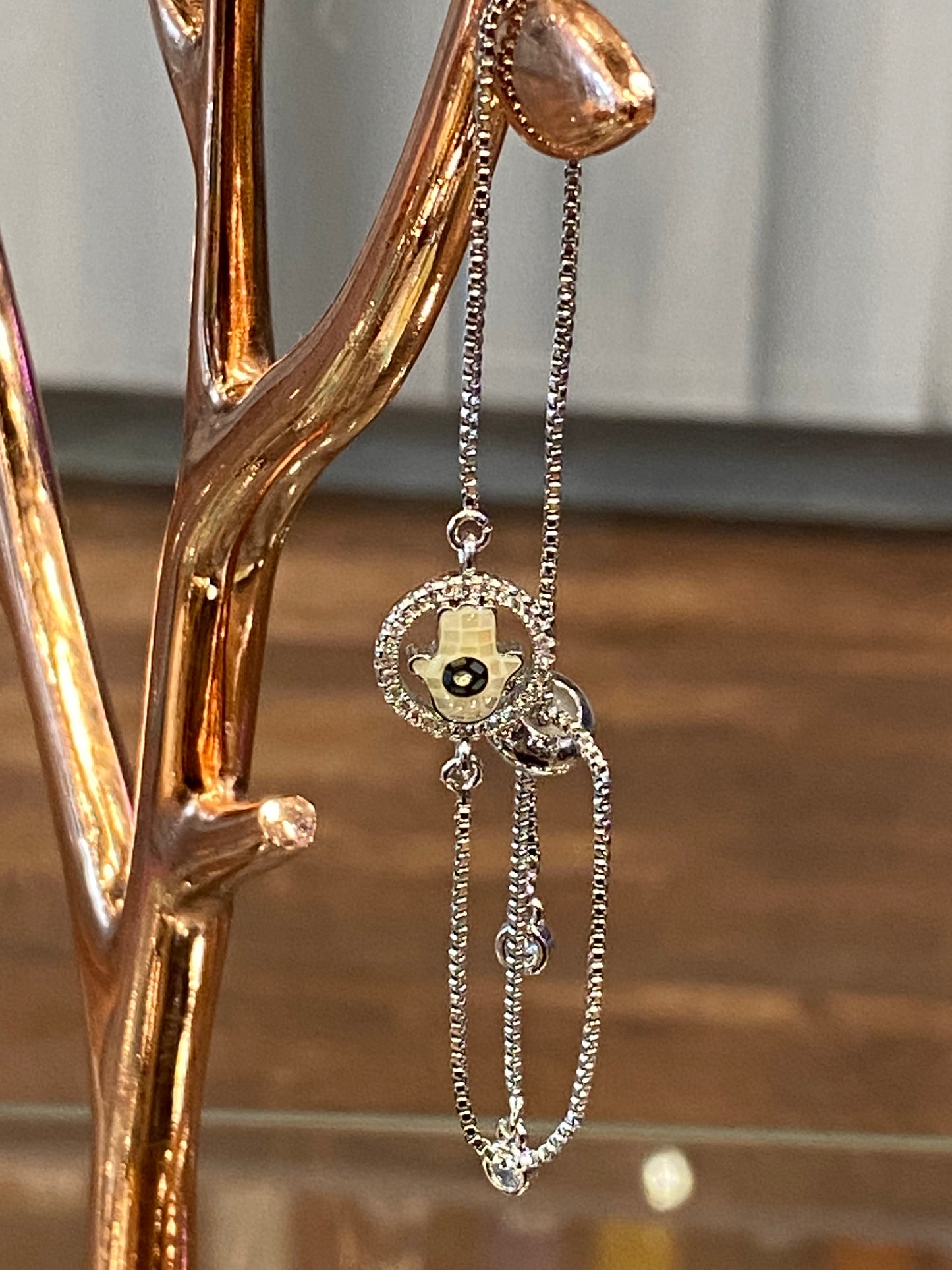 Fashion Jewelry Dainty Silver Bracelet With Pearl Stone Hamsa