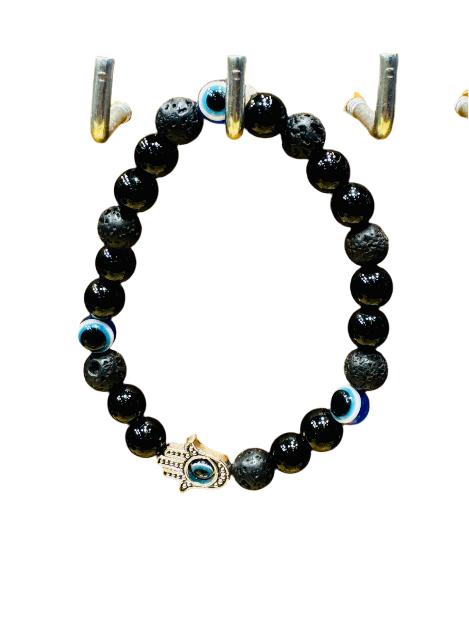Black Obsidian Lava Rock Evil Eye Bracelet