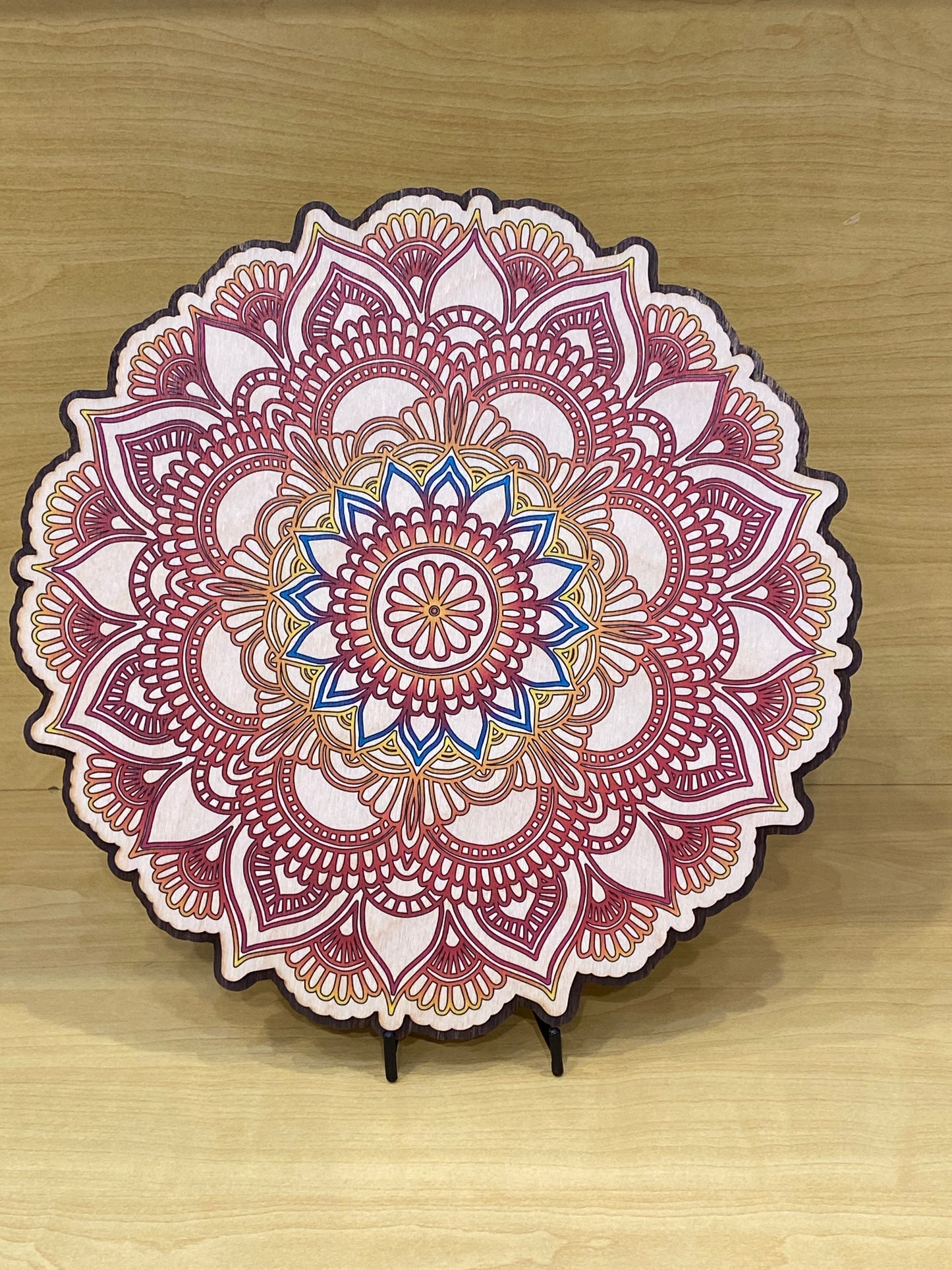 Wooden Round Wall Art Colorful Mandala