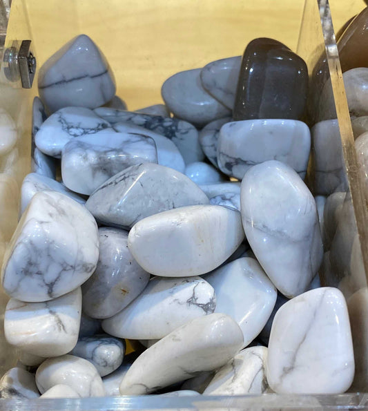 Howlite tumbled stones for calming, sleep aid, and high quality.