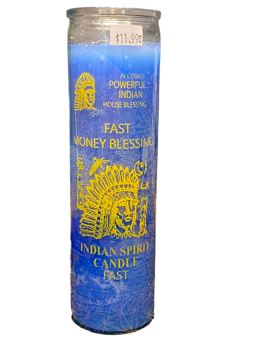 Fast Money Blessing Indian Spirit Candle for attracting wealth.