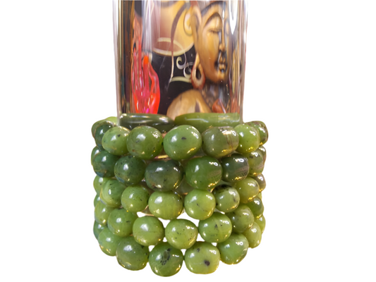 Jade Nephrite Bracelet with 8mm Free-Form Gemstones, symbolizing prosperity and good luck.