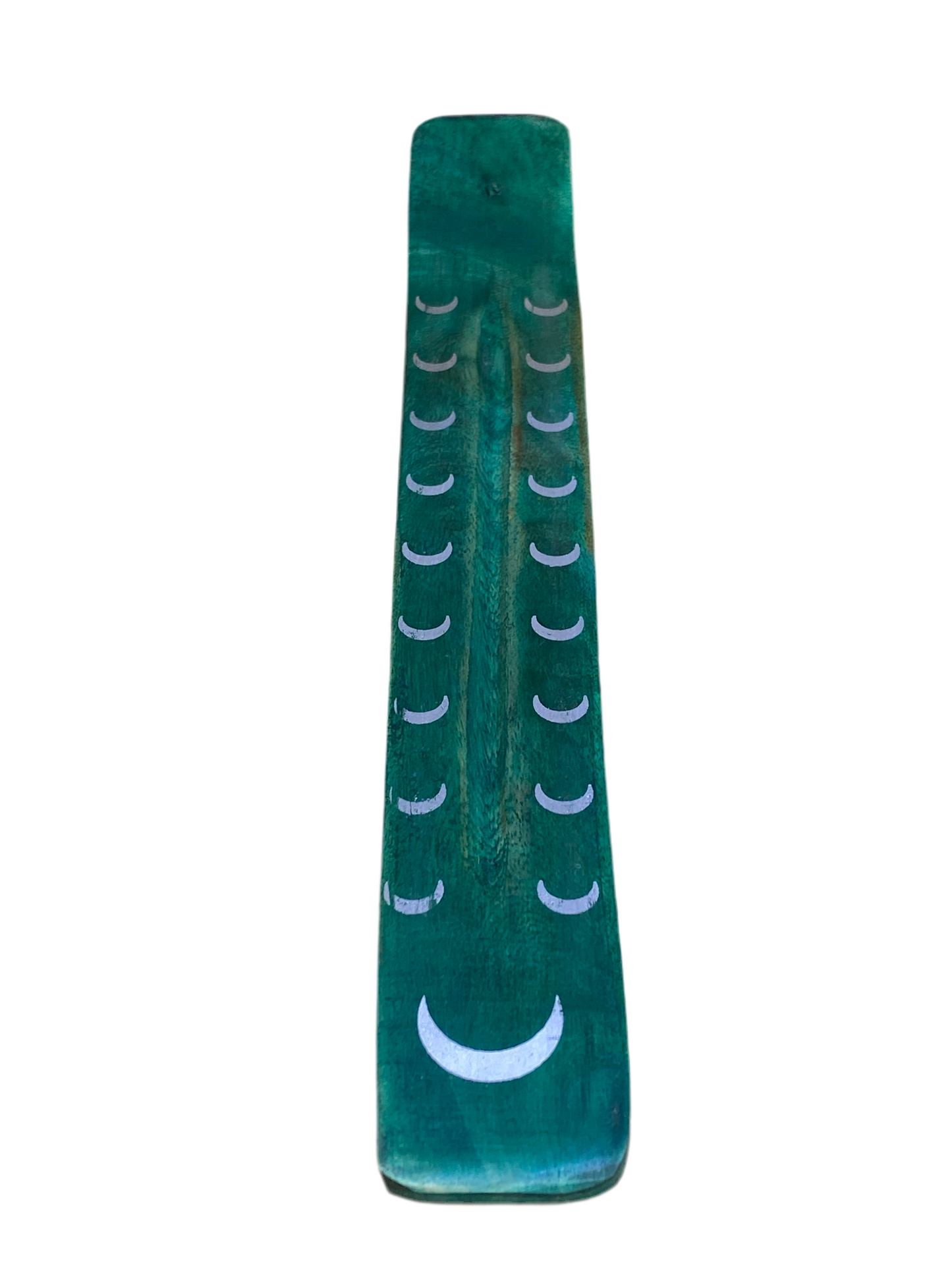 Wooden Incense Stick Holder Crescent Moon Green