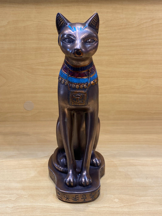 Egyptian Bastet Bronze Cat Statue with Collar