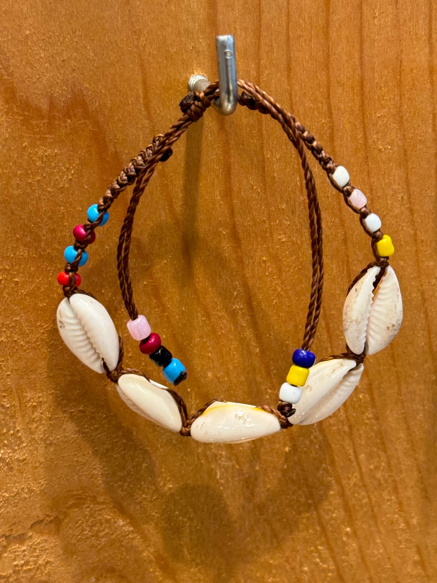 Handmade Brown String Bracelet With Cowrie Shells and Beads