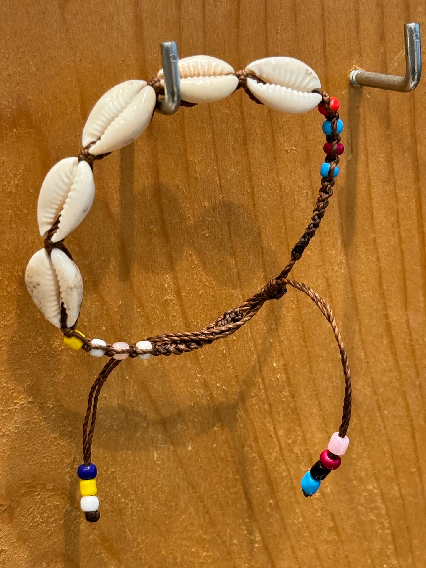 Handmade Brown String Bracelet With Cowrie Shells and Beads