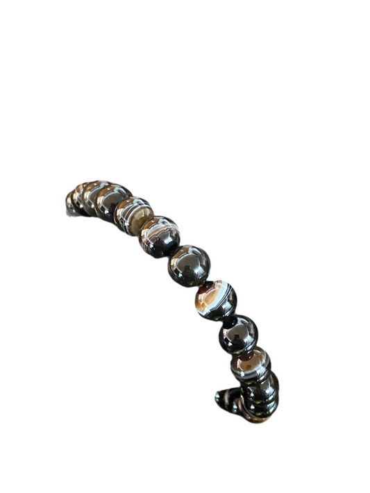 Black Sulemani Beaded String Bracelet with polished Sulemani Agate beads for grounding and protection.