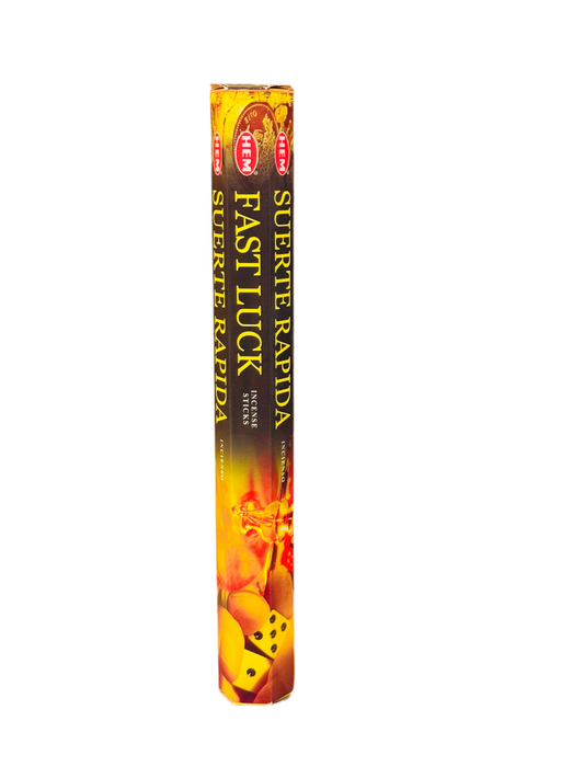 HEM Fast Luck Incense Sticks packaging with vibrant design for prosperity and positive energy.