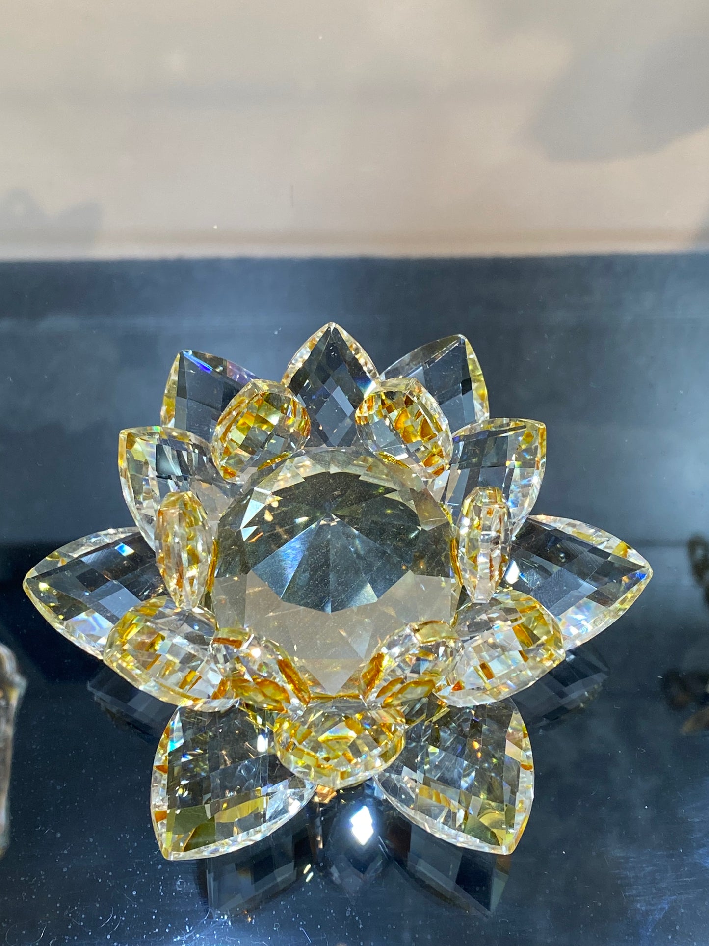 Feng Shui Crystal Lotus Flower Gold Yellow/Clear