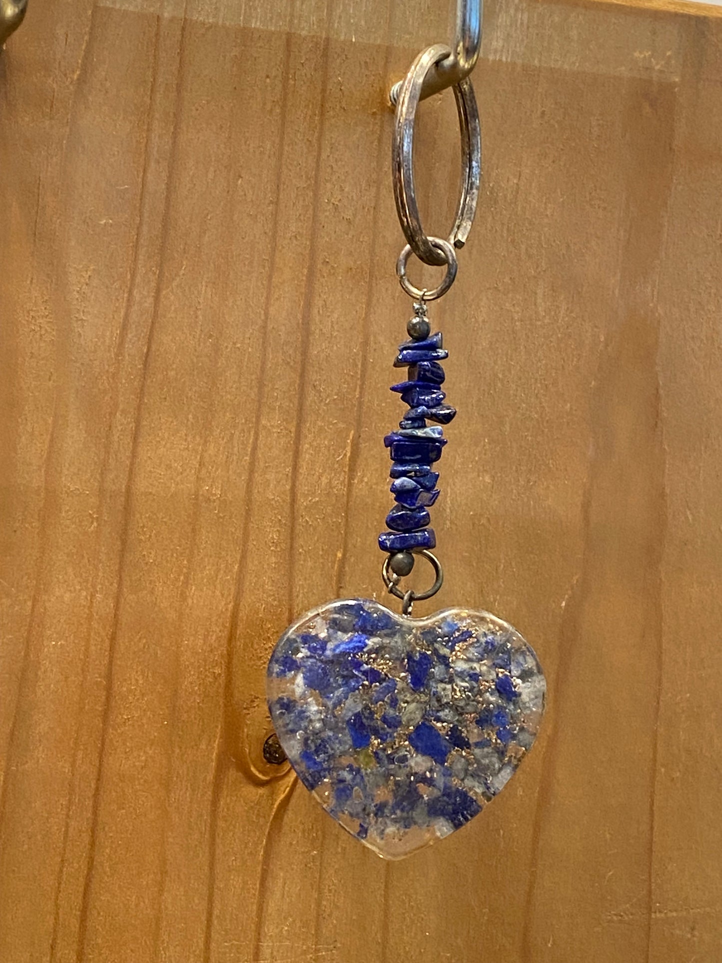 Lapis Lazuli and Pyrite Chips Crystal Heart Key Chain
