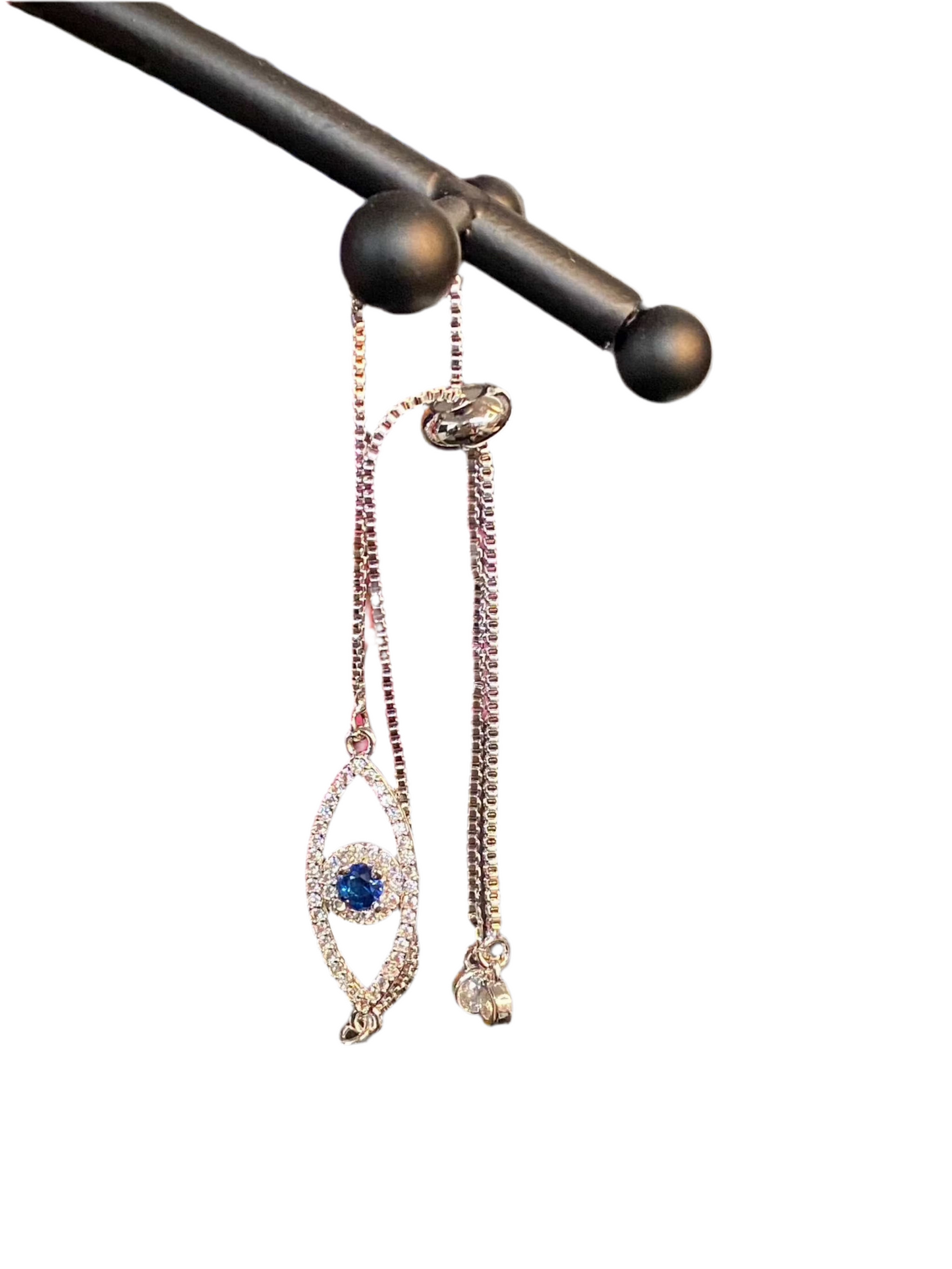 Silver Dainty Evil Eye with Sapphire Blue Stone