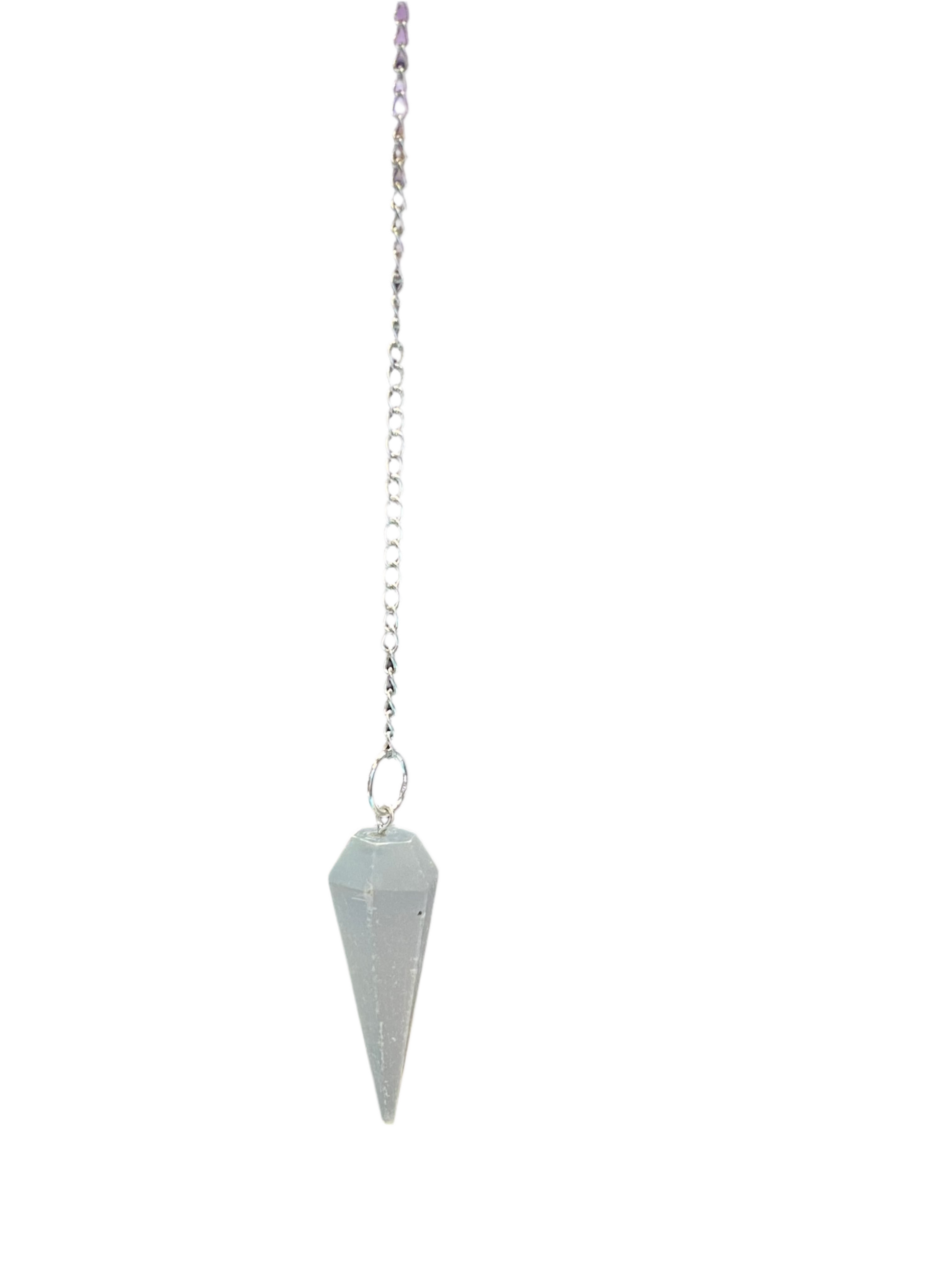 Selenite Point Pendulum with chain for spiritual guidance and healing.