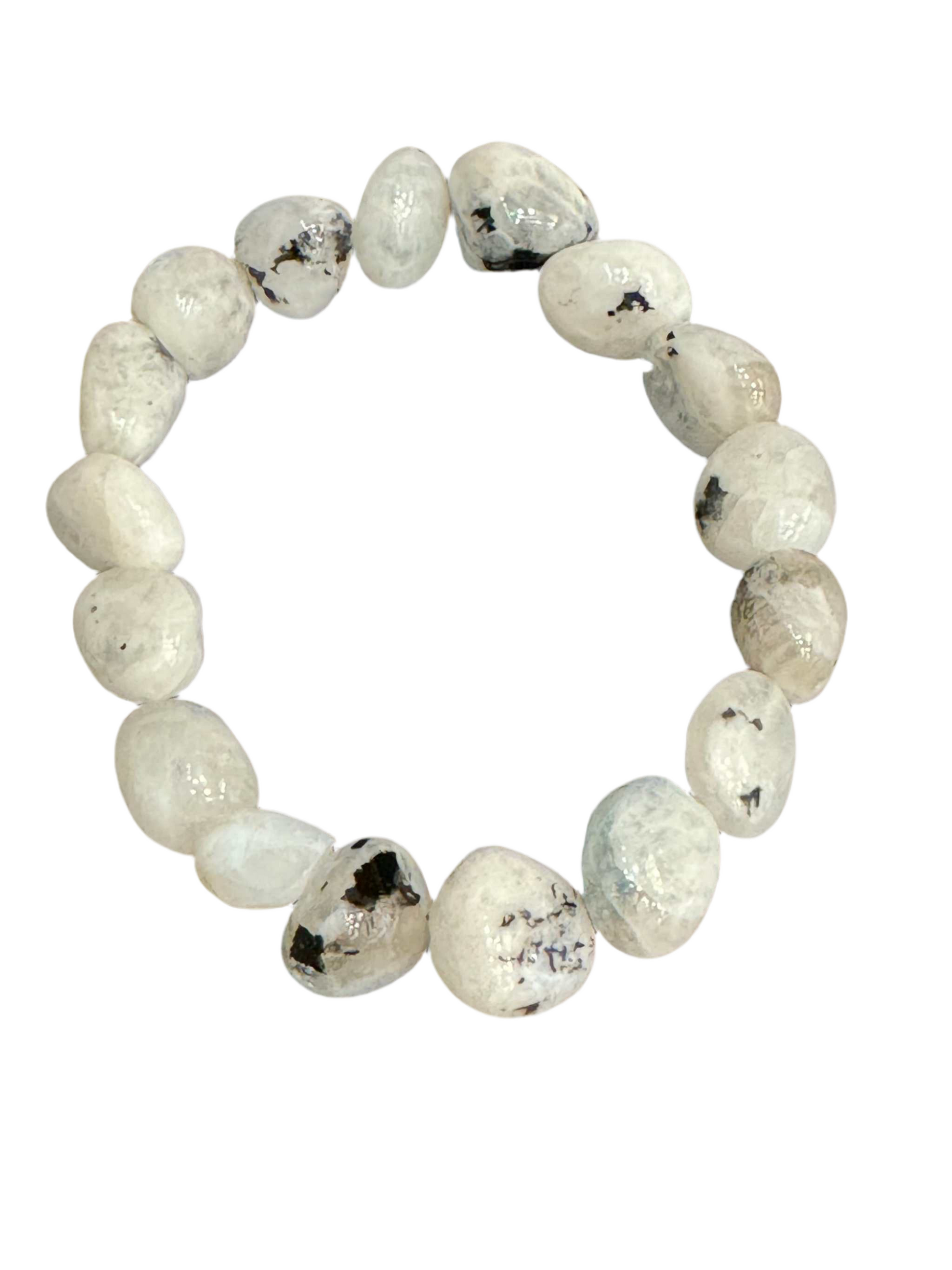 Rainbow Moonstone Tumbled Bracelet for intuition and travel safety.