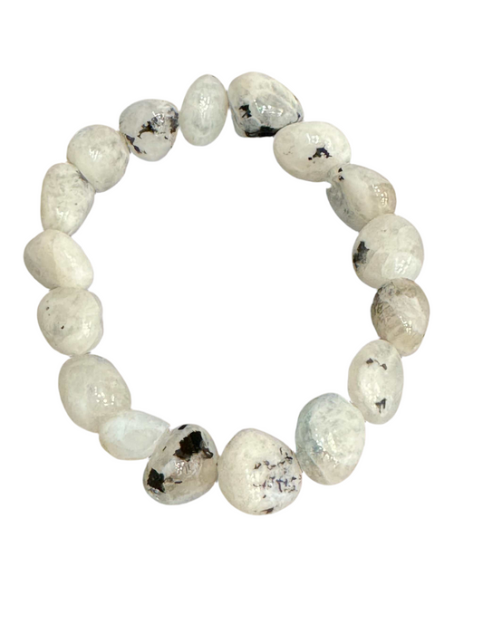 Rainbow Moonstone Tumbled Bracelet for intuition and travel safety.