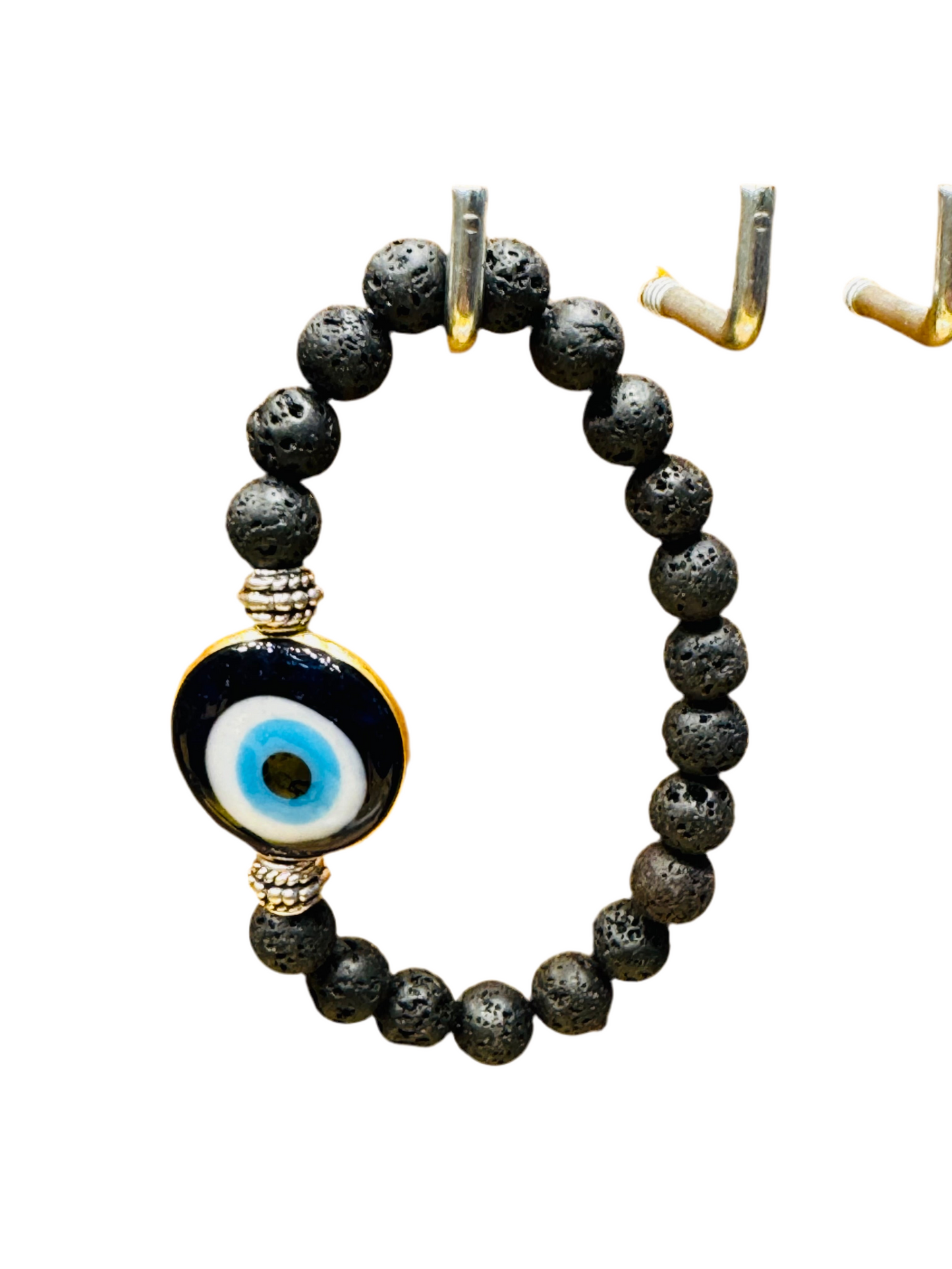 Lava Rock Evil Eye Medallion Gemstone Bracelet