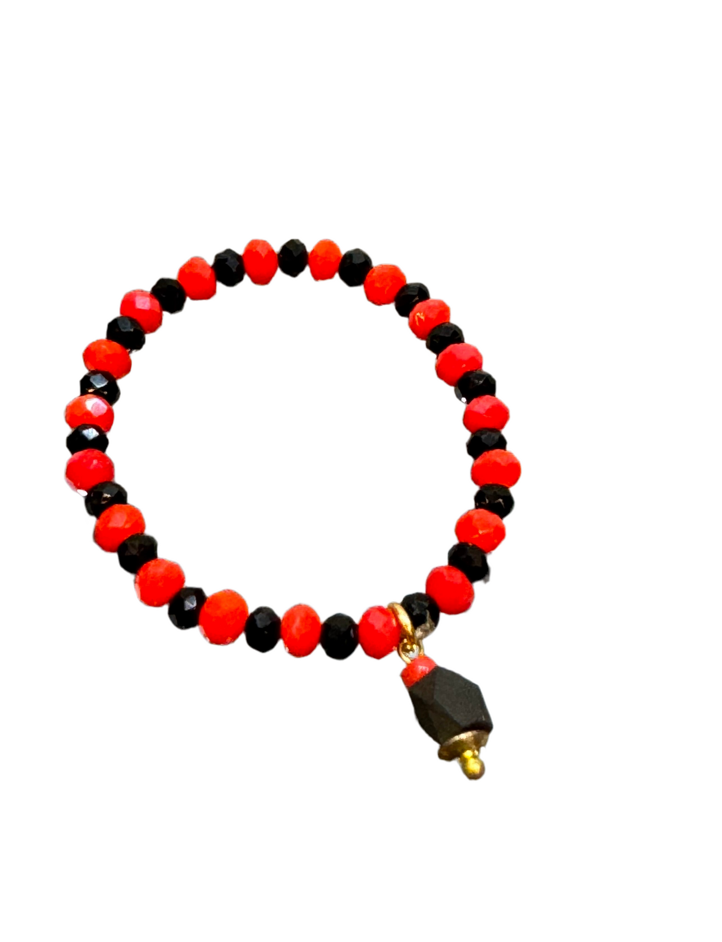 Red and Black Faceted Beaded Stretch Bracelet Baby Protection Good Luck Azabache Pendant Amulet