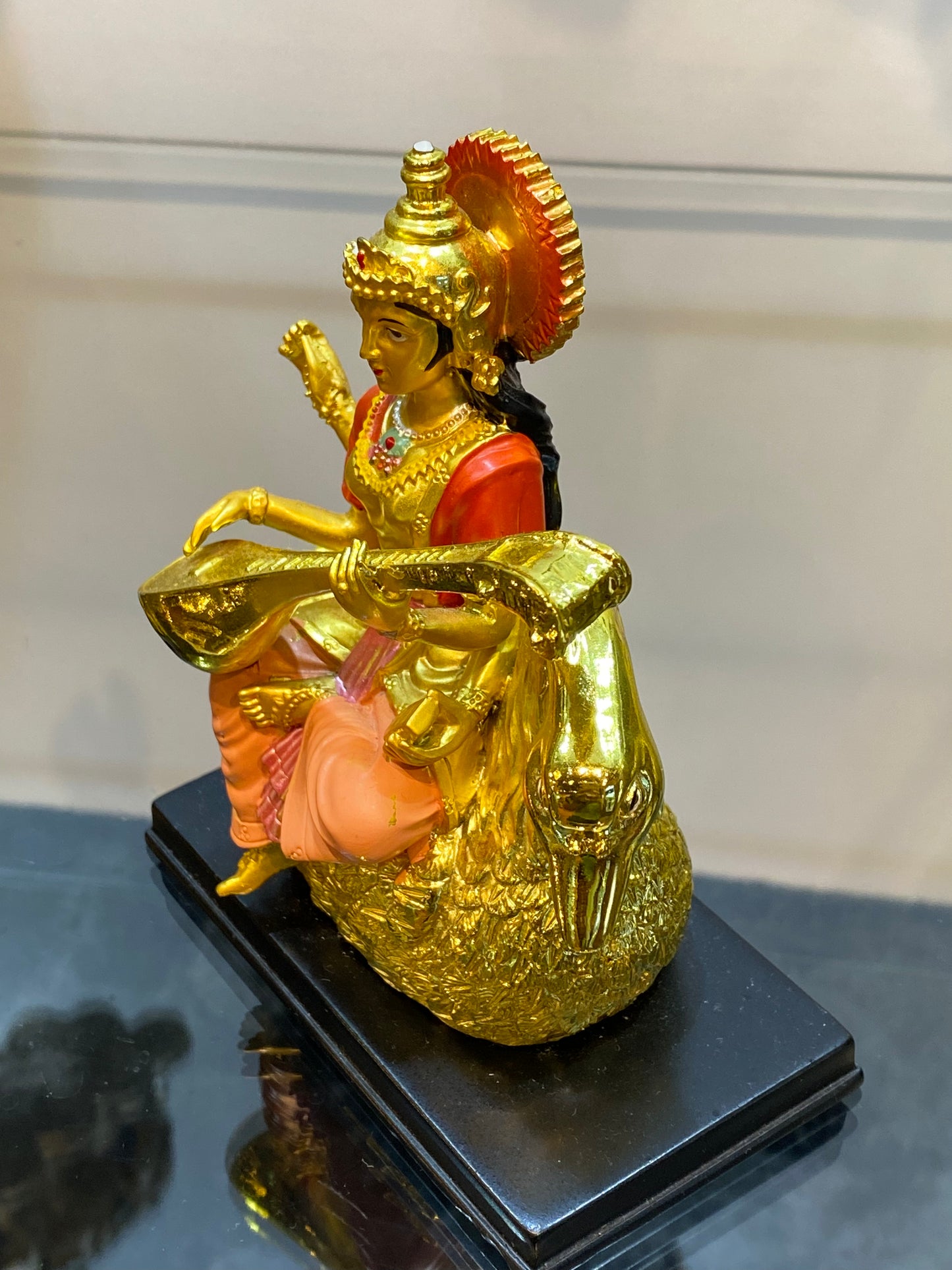 Feng Shui Colored Golden Saraswati on Swan