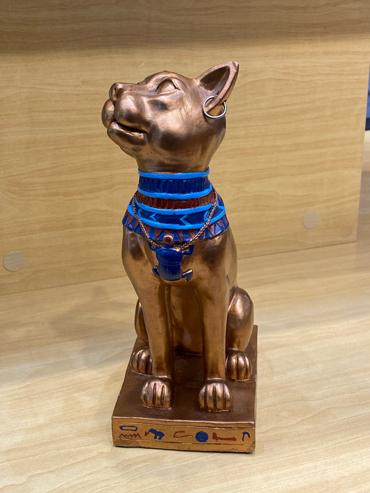 Antique Egyptian Bastet With Engraved Collar Large Cat 12”