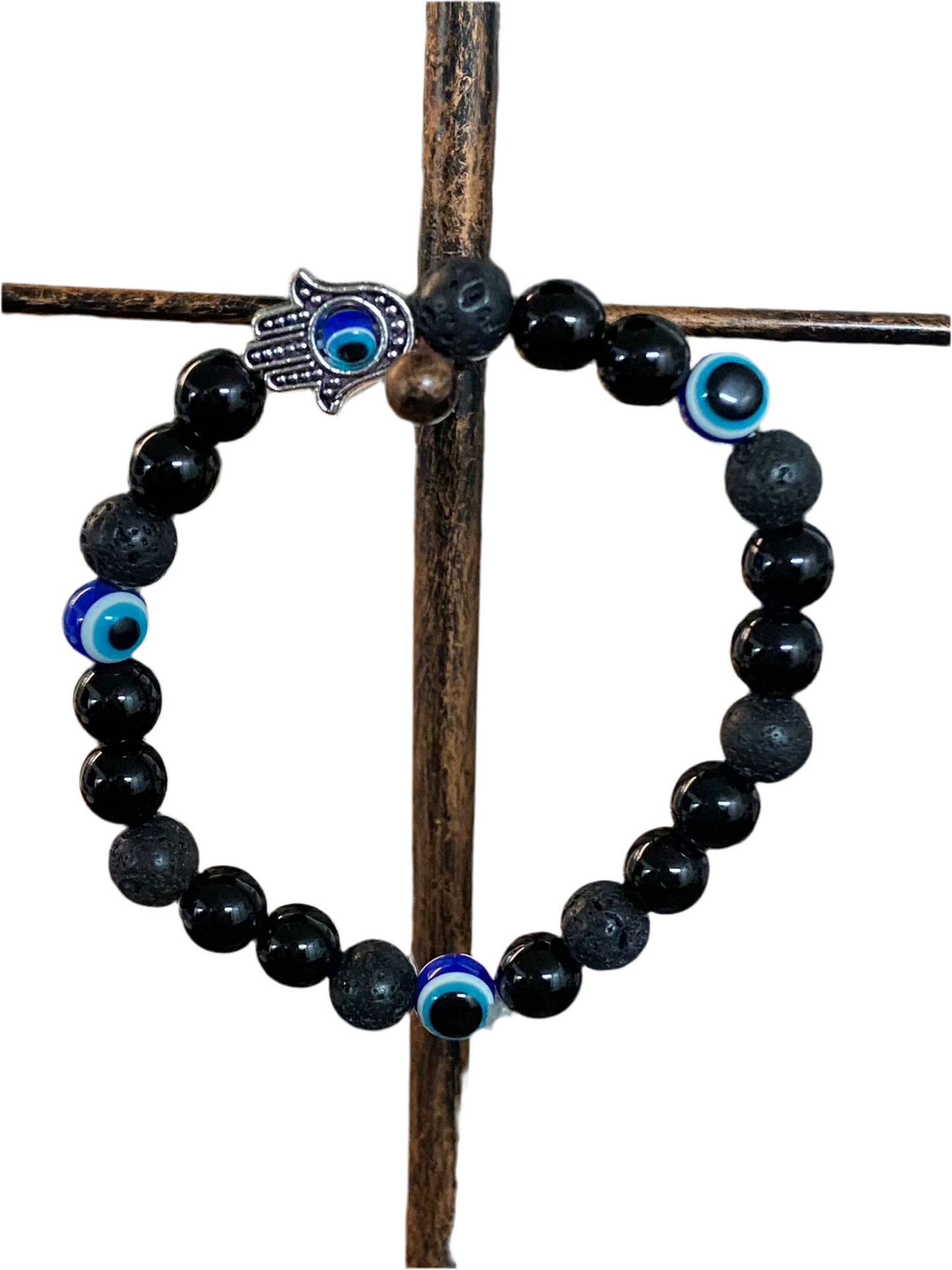 Black Obsidian Lava Rock Evil Eye Bracelet