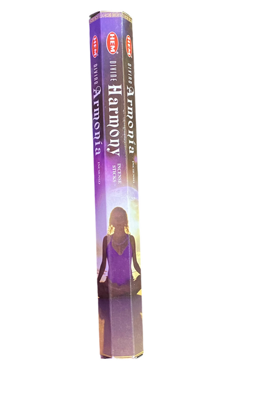 HEM Divine Harmony Incense Sticks packaging with meditative imagery.