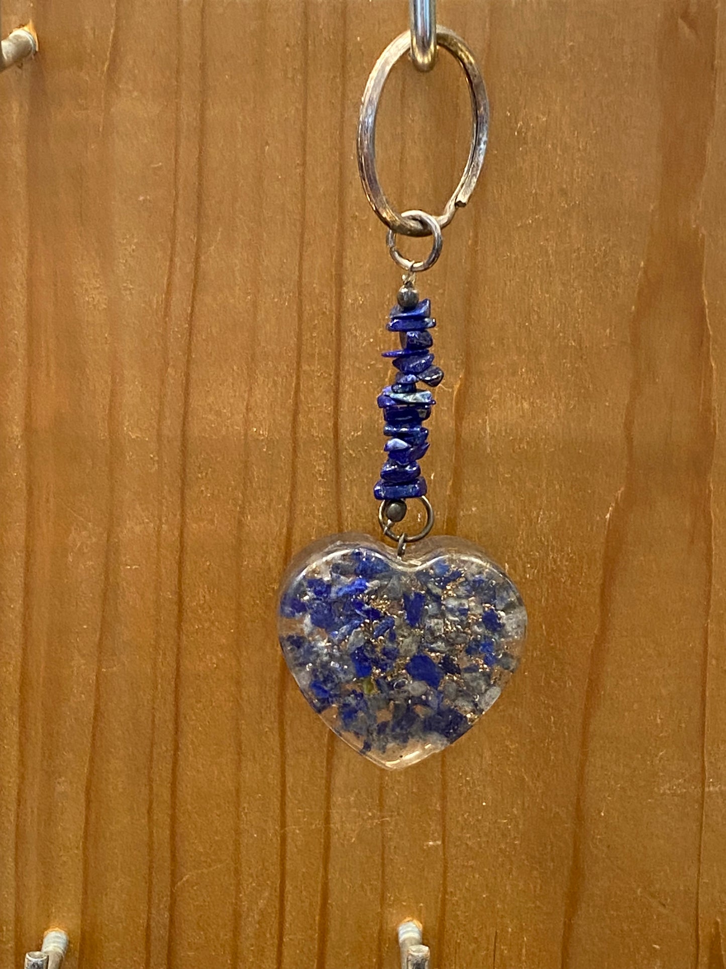 Lapis Lazuli and Pyrite Chips Crystal Heart Key Chain