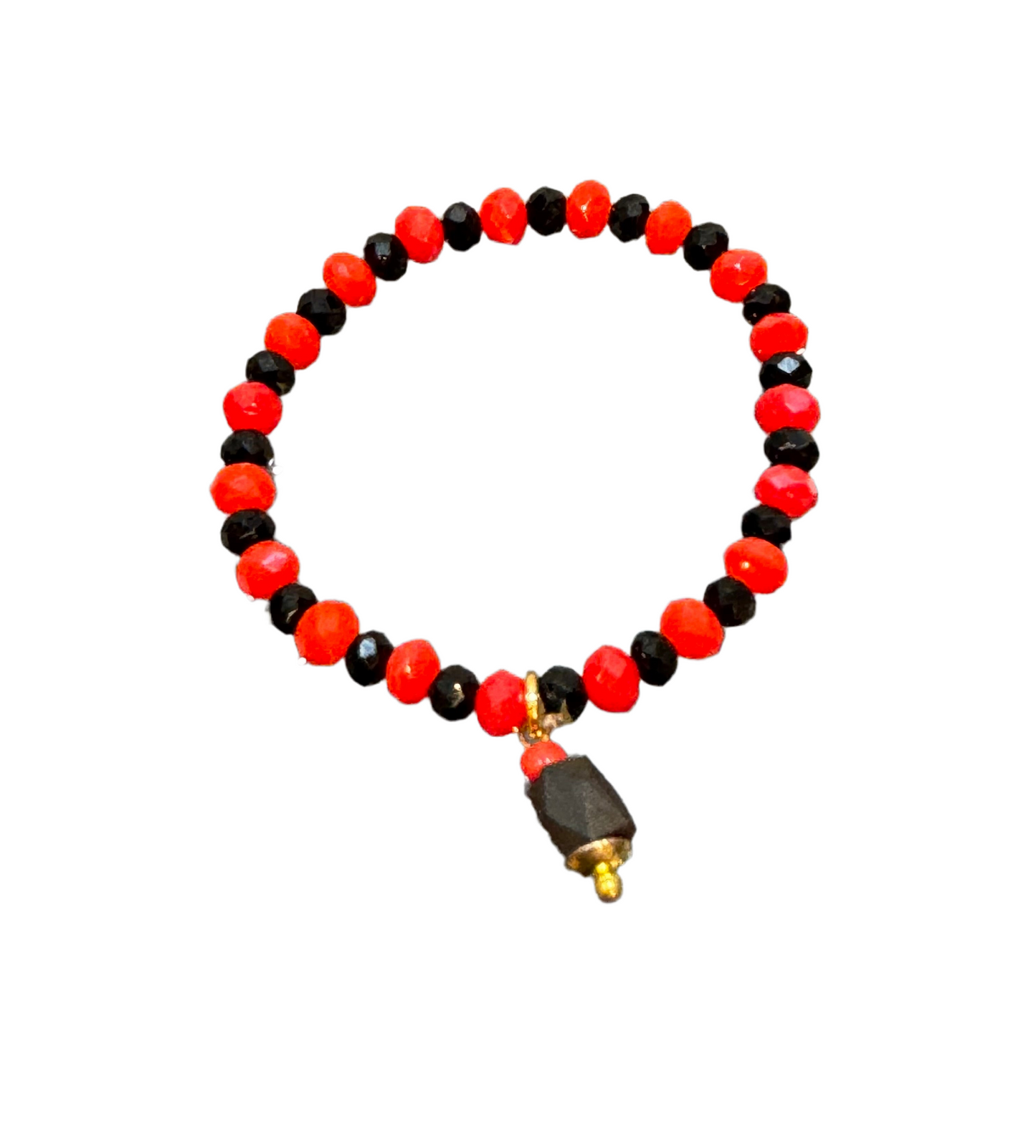 Red and Black Faceted Beaded Stretch Bracelet Baby Protection Good Luck Azabache Pendant Amulet