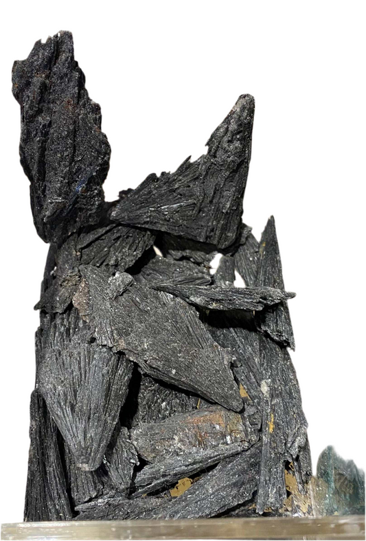 Black Kyanite Stone Fan Rough with unique, raw texture for grounding and chakra balancing.