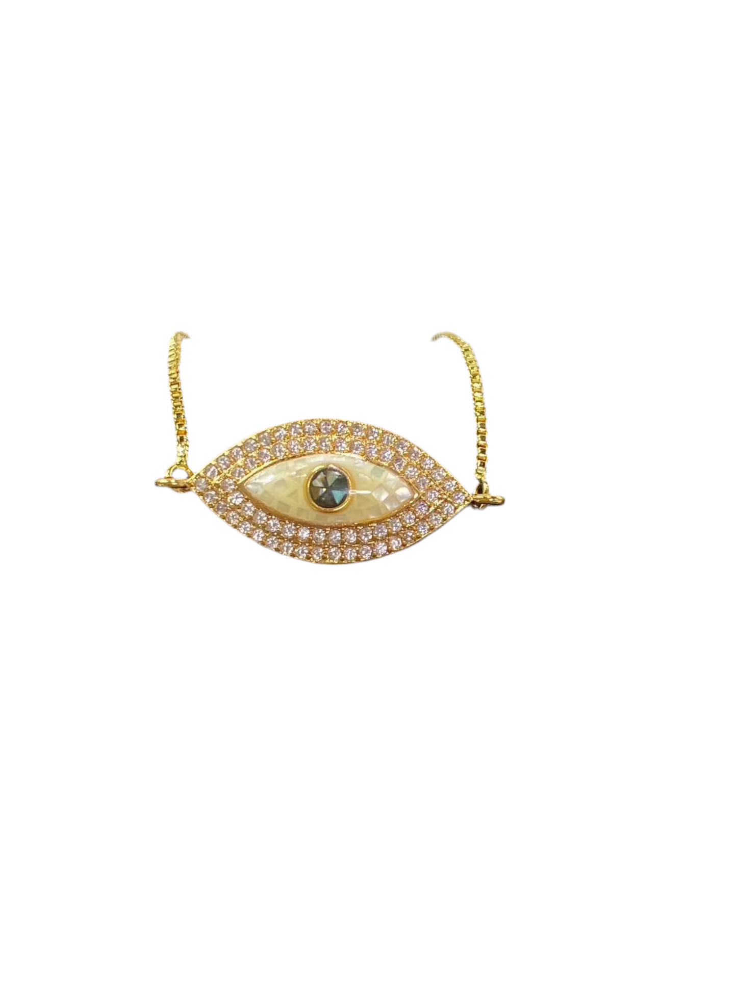 Mother of Pearl Stone Gold Evil Eye Dainty Bracelet