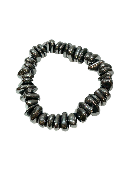 Hematite tumbled chips bracelet for grounding and protection.