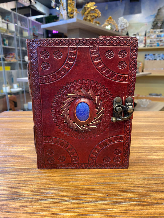 Dark Brown 5”x7” Embossed Journal with Latch and Blue Stone