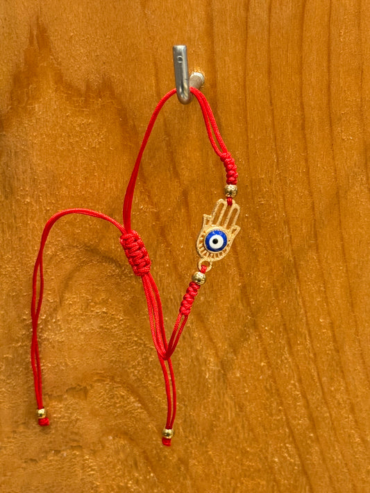 Handmade Red String Pull Tie Bracelet Golden Hamsa Blue Evil Eye