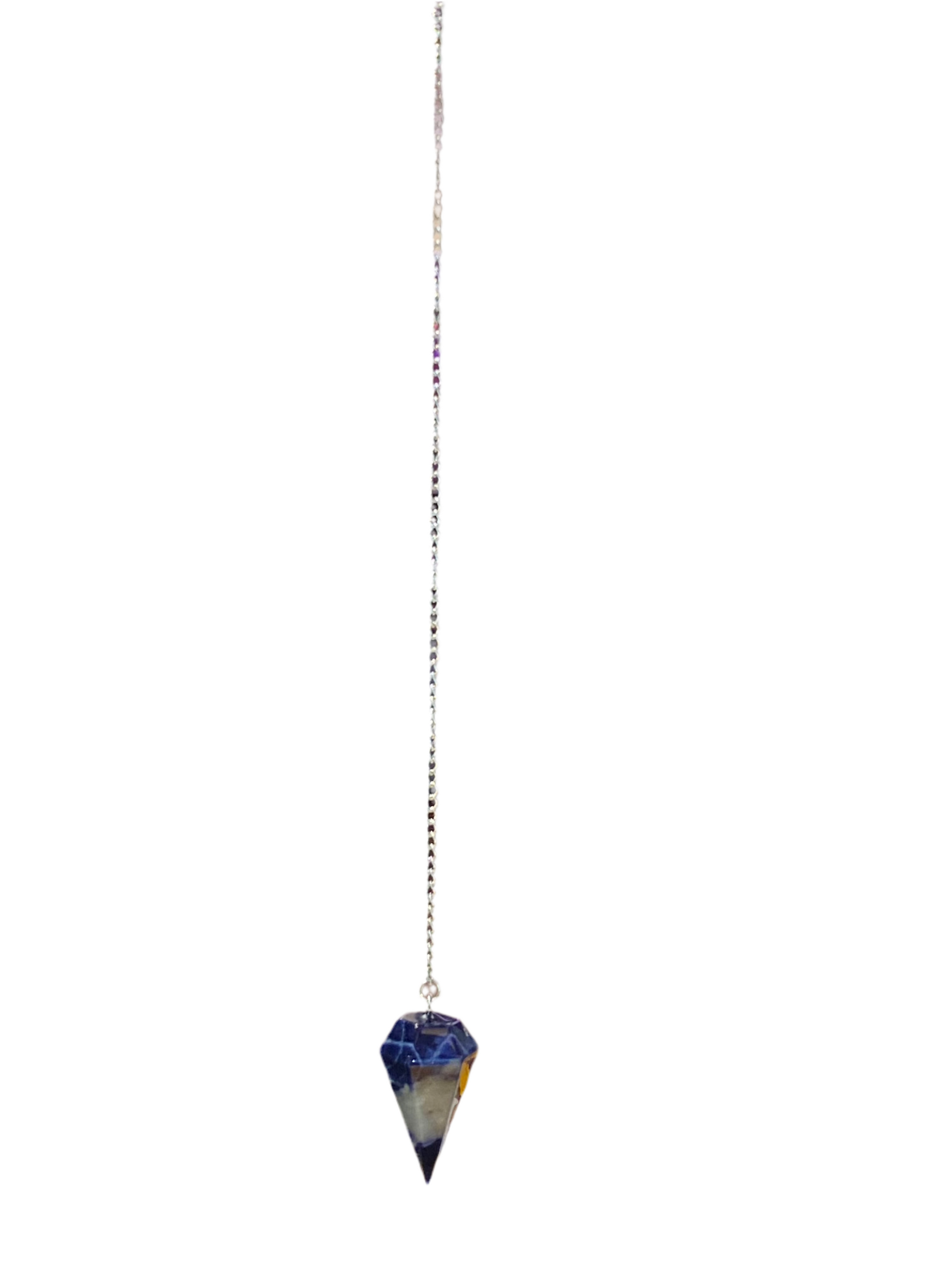 Sodalite pendulum point with chain for spiritual guidance and healing.