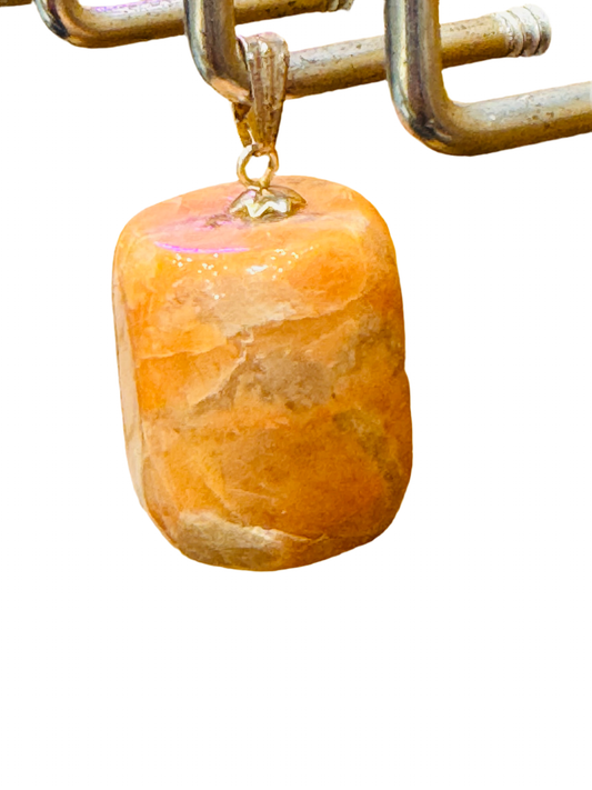 Peach Moonstone Drilled Tumbled Stone Silver Pendant