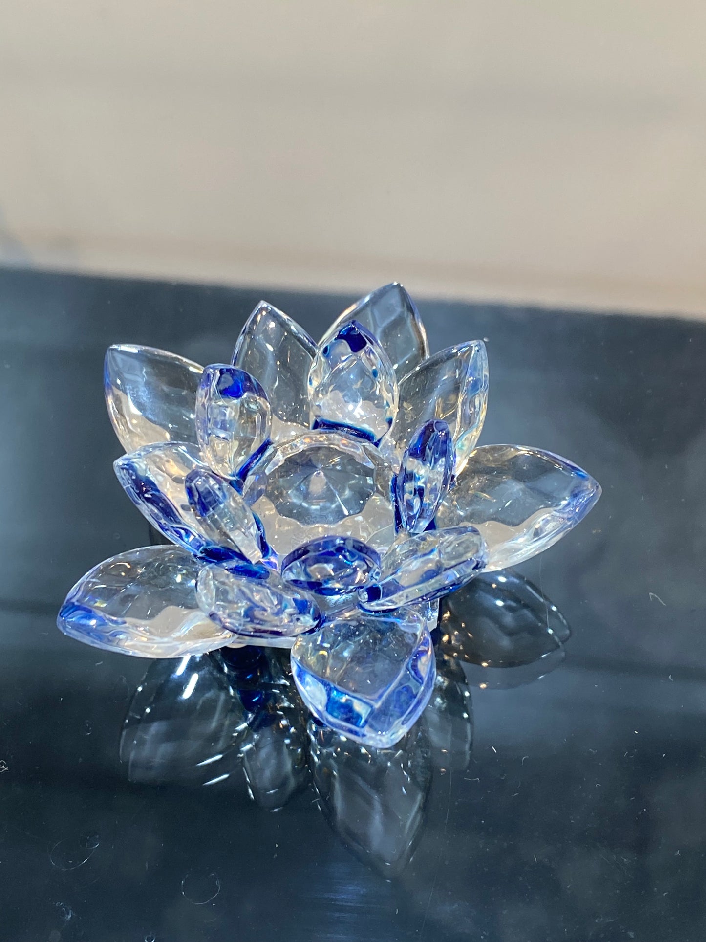 Feng Shui Crystal Lotus Flower Blue Clear Mini