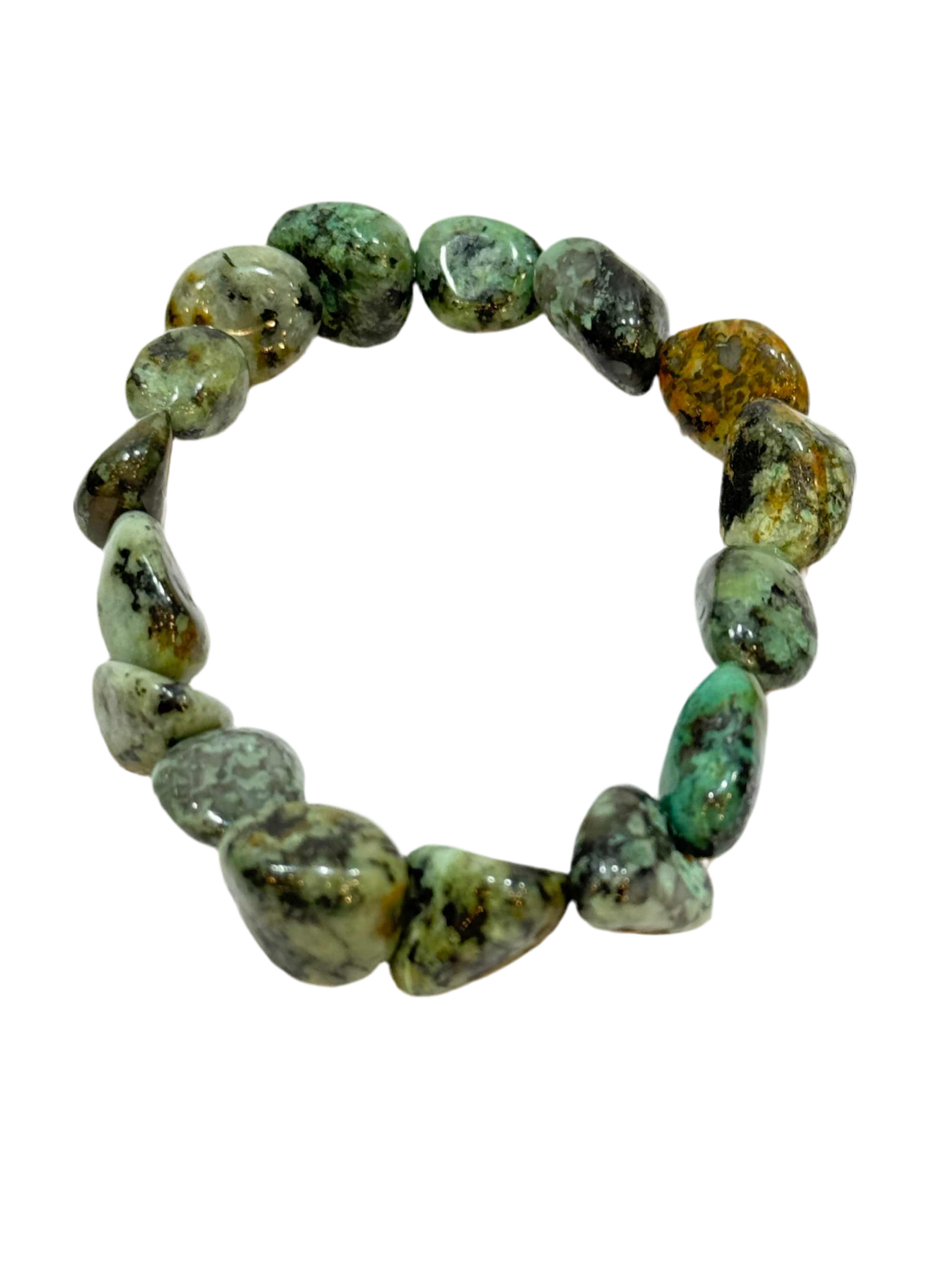 African Turquoise Tumbled String Bracelet with earthy tones and unique jasper stones for personal growth and transformation.