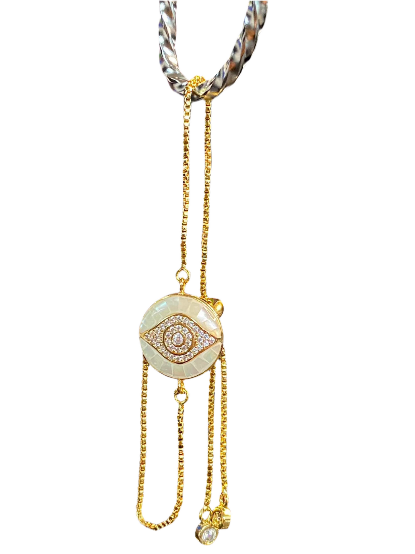 Mother of Gold Pearl Evil Eye Dainty Bracelet