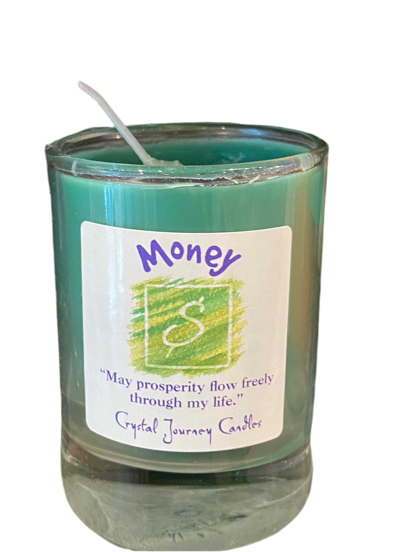 Crystal Journey Filled Glass Votive Money
